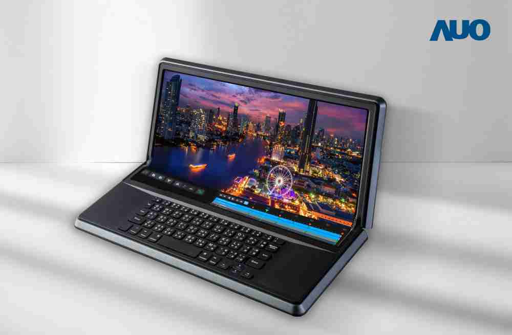 菠菜论坛14.6吋Micro LED折迭显示屏幕，，，，搭配半径4mm的弯折绞炼，，，以及高画素、、、、高亮度、、、、高对比度的显示技术特点，，即便在大视角下仍保有绝佳色相与亮度